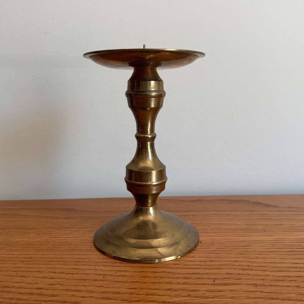 Vintage Solid Brass Pillar Candle Holder with Spike Made in India